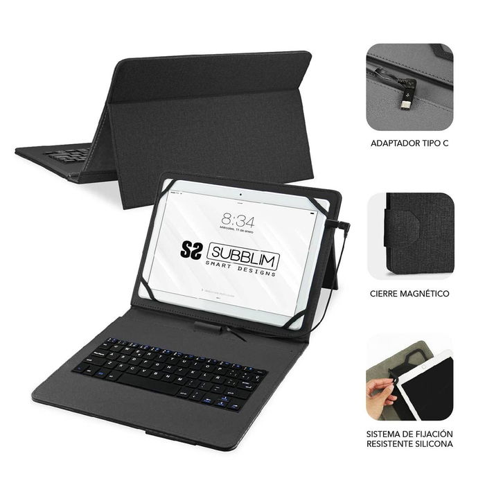 Housse pour Tablette et Clavier Subblim SUBKT1USB001 Noir Espagnol Qwerty