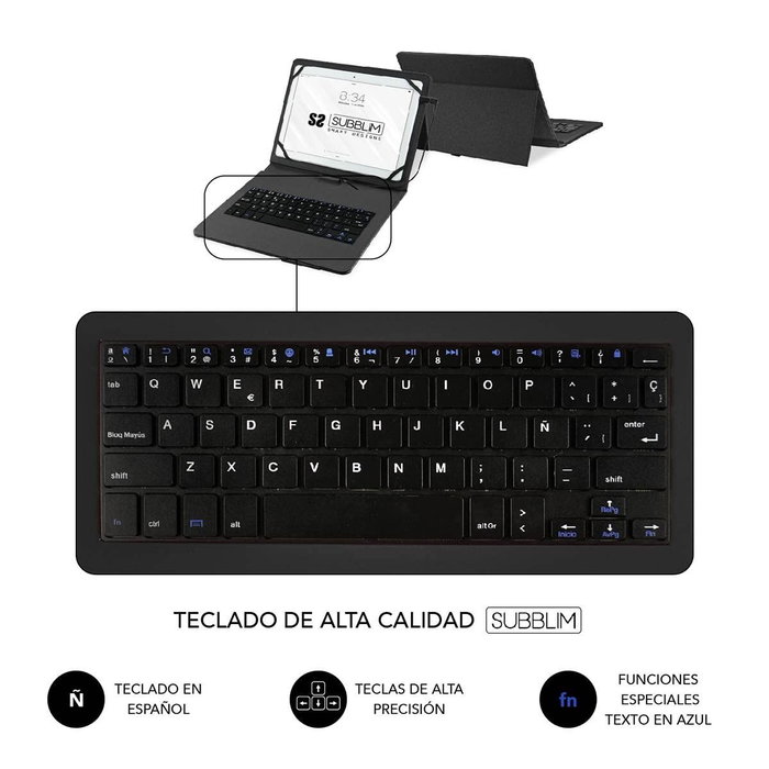 Housse pour Tablette et Clavier Subblim SUB-KT1-USB001 Noir Espagnol Qwerty
