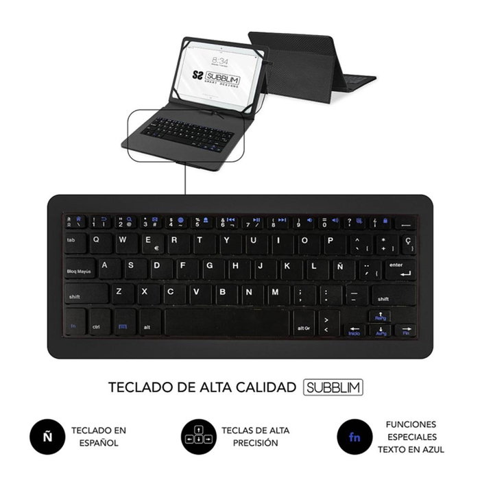 Subblim Funda avec Clavier pour Tablette 10.1 Pouces, Clavier QWERTY Espagnol, Connectivité Micro USB, Protection Résistant aux Chocs, Noir Subblim Funda avec Clavier pour Tablette 10.1 Pouces, Clavier QWERTY Espagnol, Connectivité Micro USB, Protection Résistant aux Chocs, Noir