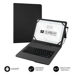 Subblim Funda avec Clavier pour Tablette 10.1 Pouces, Clavier QWERTY Espagnol, Connectivité Micro USB, Protection Résistant aux Chocs, Noir