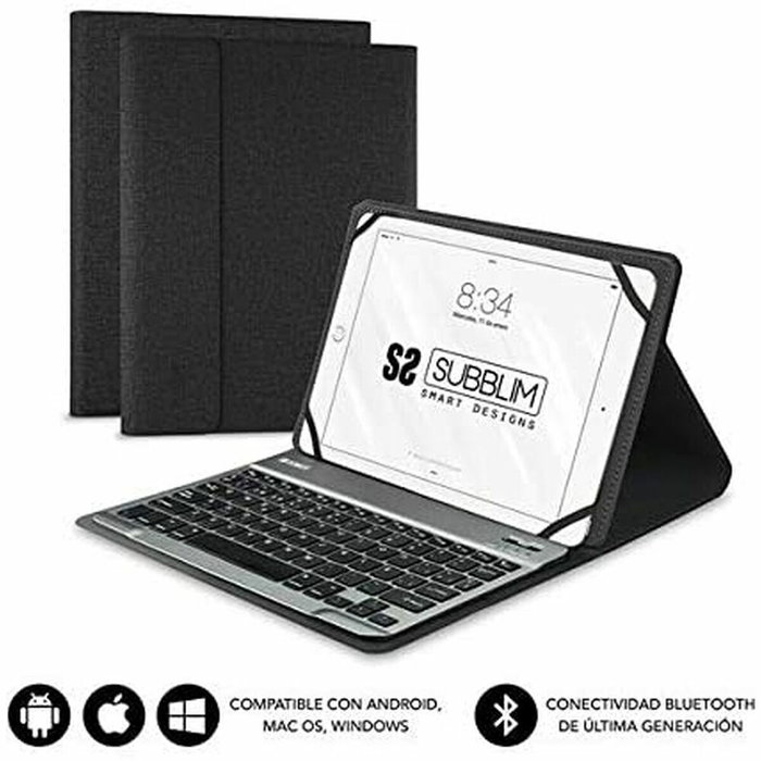 Housse pour Tablette et Clavier Subblim SUB-KT2-BT0001 Noir Gris Espagnol Qwerty
