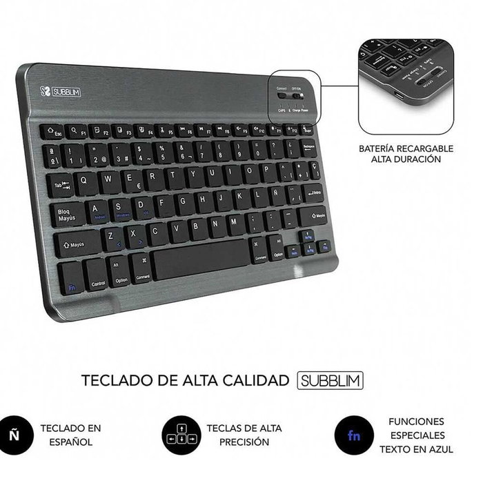 Housse pour Tablette et Clavier Subblim SUB-KT2-BT0001 Noir Gris Espagnol Qwerty