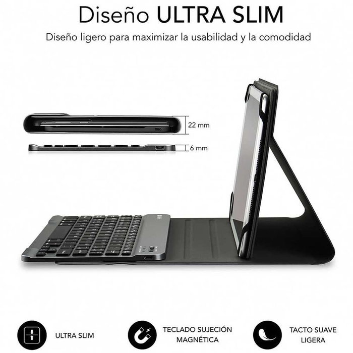 Housse pour Tablette et Clavier Subblim SUB-KT2-BT0001 Noir Gris Espagnol Qwerty
