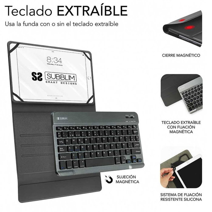 Housse pour Tablette et Clavier Subblim SUB-KT2-BT0001 Noir Gris Espagnol Qwerty