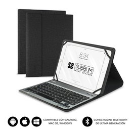 Subblim Housse et Clavier Bluetooth Amovible pour Tablette 10.1 Pouces, Coque de Protection avec Support, QWERTY Espagnol, Noir
