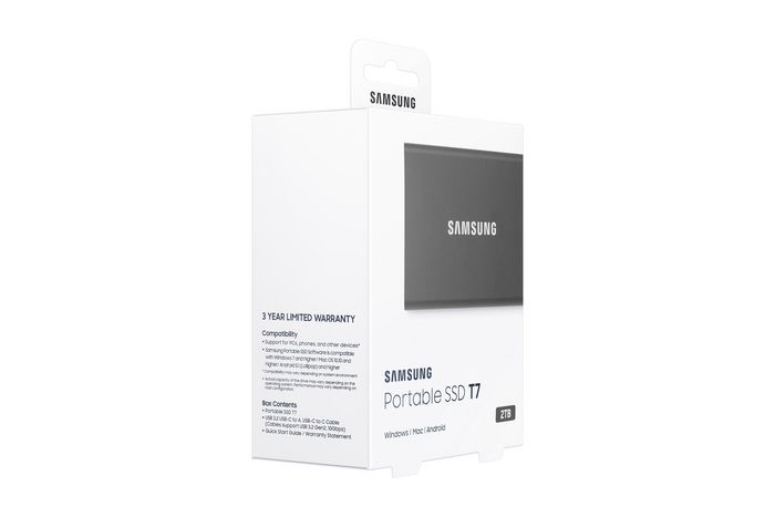 Samsung Portable SSD T7 USB 3.2 Gen 2 2TB - Lecteur SSD Externe NVMe, Vitesse jusqu'à 1050 Mo/s, Métal, Compact, Sécurité AES 256-bit, Compatible PC/Mac/Android