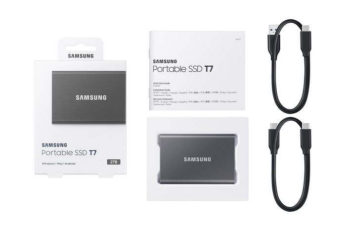 Samsung Portable SSD T7 USB 3.2 Gen 2 2TB - Lecteur SSD Externe NVMe, Vitesse jusqu'à 1050 Mo/s, Métal, Compact, Sécurité AES 256-bit, Compatible PC/Mac/Android