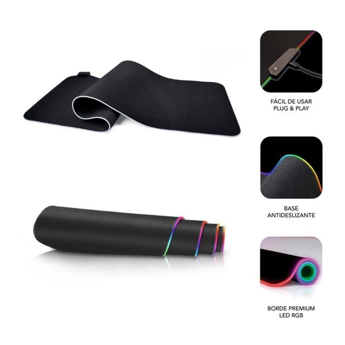 Subblim Tapis de Souris XL RGB LED 800x300x4 mm, Grand Mouse Pad Premium avec Éclairage Multicolore, Surface Imperméable, Base Antiglisse, pour Jeux et Bureau Subblim Tapis de Souris XL RGB LED 800x300x4 mm, Grand Mouse Pad Premium avec Éclairage Multicolore, Surface Imperméable, Base Antiglisse, pour Jeux et Bureau