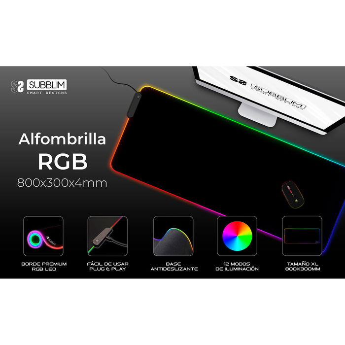 Tapis de Souris Subblim SUBMP-02RGB01 Noir Multicouleur Tapis de Souris Subblim SUBMP-02RGB01 Noir Multicouleur