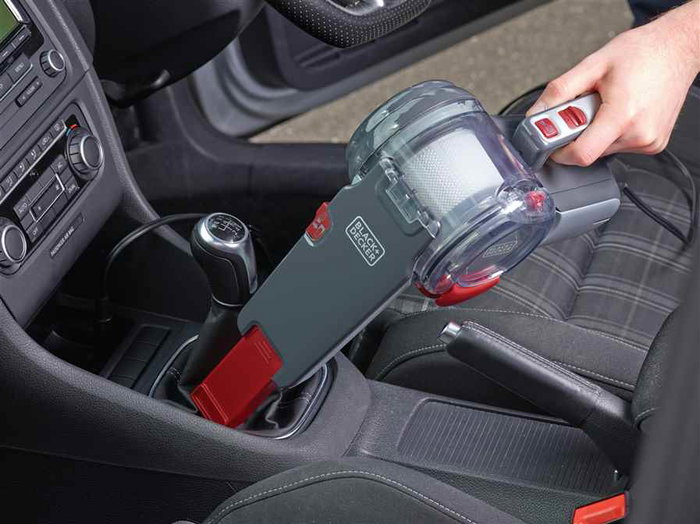 Black+Decker PV-1200-AV Aspirateur de voiture 12V cyclonique avec câble de 5m et tête pivotante, nettoyage facilité