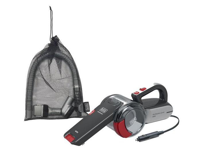 Black+Decker PV-1200-AV Aspirateur de voiture 12V cyclonique avec câble de 5m et tête pivotante, nettoyage facilité