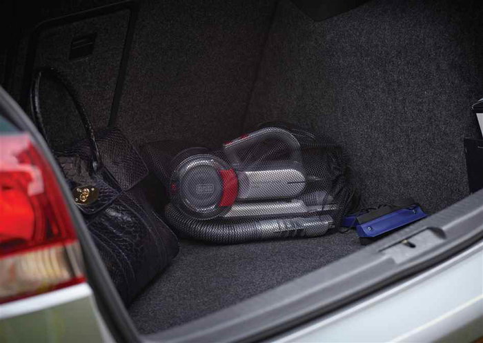 Black+Decker PV-1200-AV Aspirateur de voiture 12V cyclonique avec câble de 5m et tête pivotante, nettoyage facilité