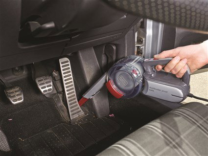 Black+Decker PV-1200-AV Aspirateur de voiture 12V cyclonique avec câble de 5m et tête pivotante, nettoyage facilité