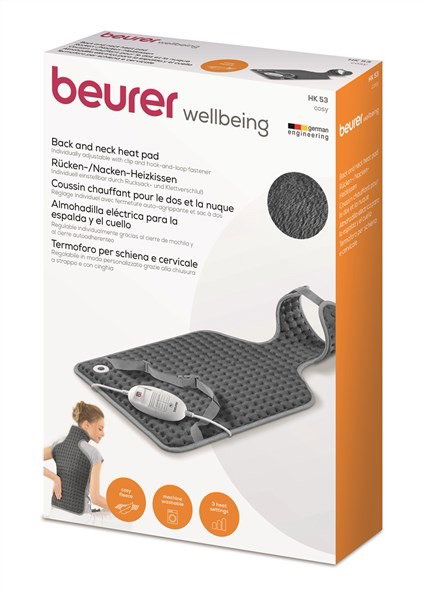 Beurer HK-53 Coussin chauffant électrique LED anatomique cervical/dorsal avec 3 niveaux de température, réglable, 42x64 cm