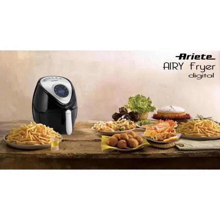 Ariete Friteuse sans huile digitale 4616 - 1.2 kg, 2.6 L, 1300 W, 7 programmes, minuterie 60 min, température réglable jusqu'à 200 °C, noir