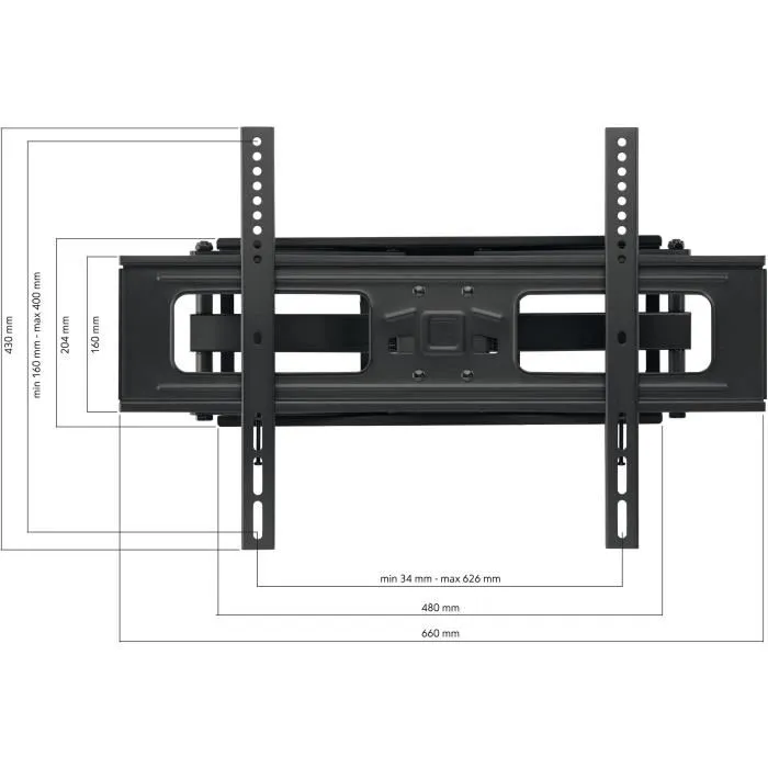 One For All WM4661 Support mural TV double bras orientable et inclinable pour écran 81-229 cm (32-90"), 60 kg max, VESA 200x200 à 600x400, pour TV incurvée