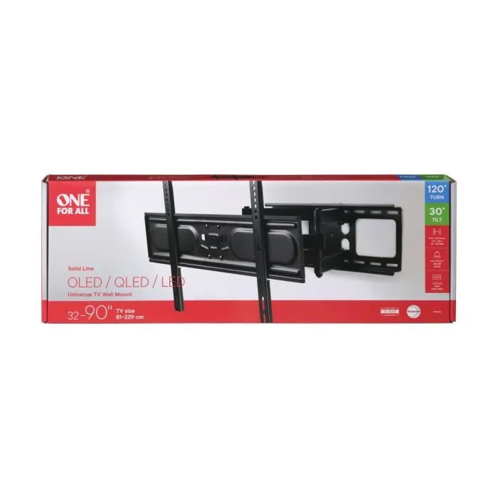 One For All WM4661 Support mural TV double bras orientable et inclinable pour écran 81-229 cm (32-90"), 60 kg max, VESA 200x200 à 600x400, pour TV incurvée
