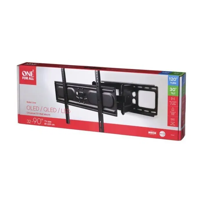 One For All WM4661 Support mural TV double bras orientable et inclinable pour écran 81-229 cm (32-90"), 60 kg max, VESA 200x200 à 600x400, pour TV incurvée