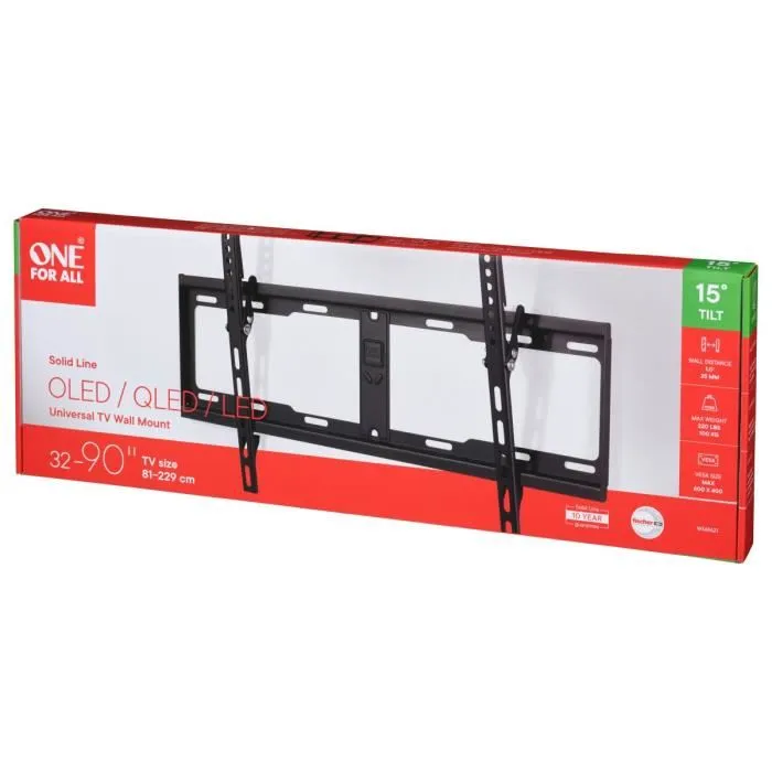 One For All WM4621 Support mural TV inclinable 15° pour écrans 81 à 229 cm (32 à 90"), charge max 100 kg, normes VESA 100x100 à 600x400