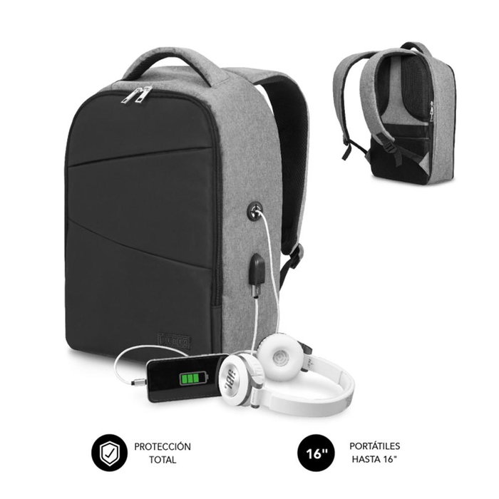 Subblim Secure V2 Ap Mochila Antivol pour Ordinateur Portable 15.6 Pouces avec Port USB, Noire et Grise Subblim Secure V2 Ap Mochila Antivol pour Ordinateur Portable 15.6 Pouces avec Port USB, Noire et Grise
