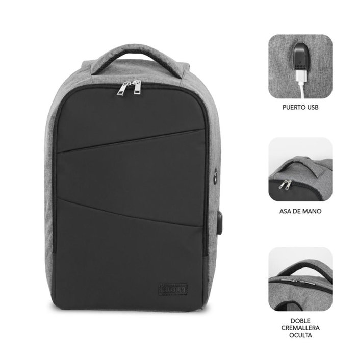 Subblim Secure V2 Ap Mochila Antivol pour Ordinateur Portable 15.6 Pouces avec Port USB, Noire et Grise Subblim Secure V2 Ap Mochila Antivol pour Ordinateur Portable 15.6 Pouces avec Port USB, Noire et Grise