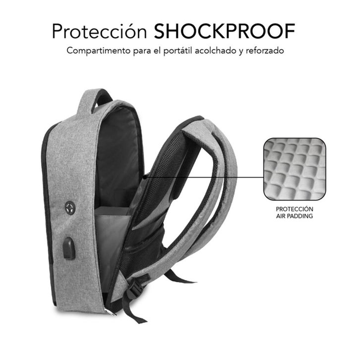 Subblim Secure V2 Ap Mochila Antivol pour Ordinateur Portable 15.6 Pouces avec Port USB, Noire et Grise Subblim Secure V2 Ap Mochila Antivol pour Ordinateur Portable 15.6 Pouces avec Port USB, Noire et Grise