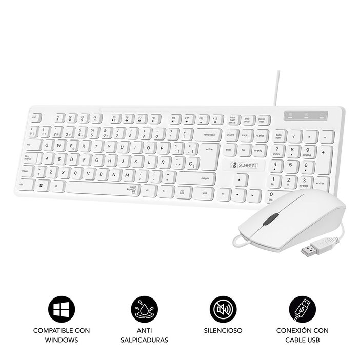 clavier et souris Subblim SUBKBC-CSSK02 Blanc Espagnol Qwerty QWERTY