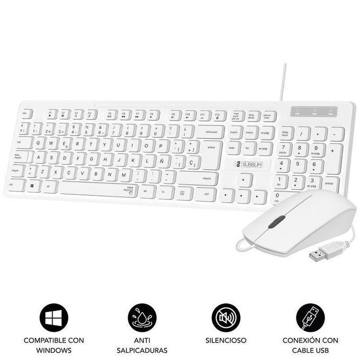 clavier et souris Subblim SUBKBC-CSSK02 Blanc Espagnol Qwerty QWERTY