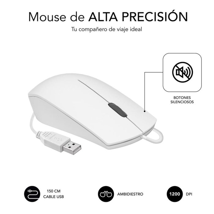 Subblim Subkbc Cssk02 Combo Clavier et Souris USB Silencieux Blanc QWERTY Espagnol Ergo