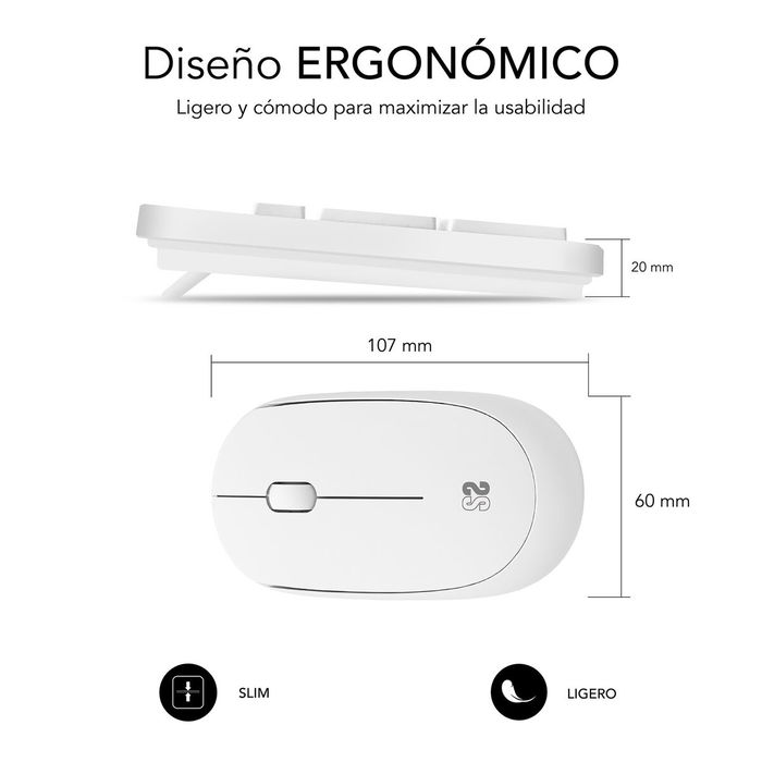 Clavier et souris sans fil Subblim SUBKBC-CSSW11 Blanc Espagnol Qwerty