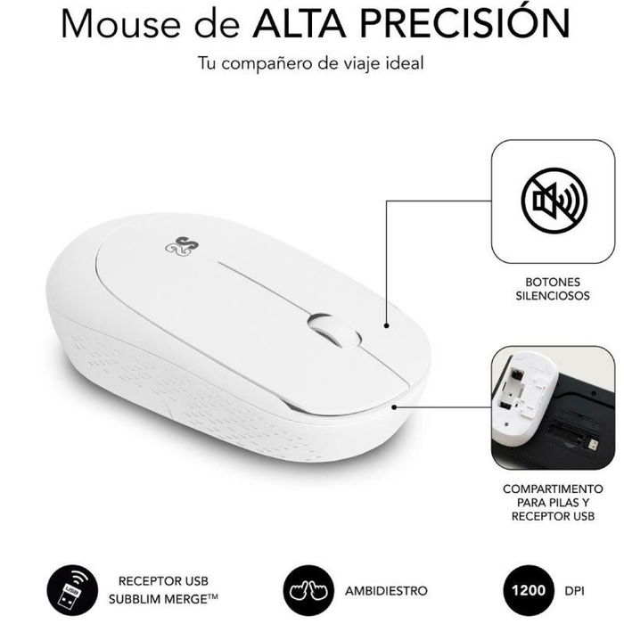 Clavier et souris sans fil Subblim SUBKBC-CSSW11 Blanc Espagnol Qwerty