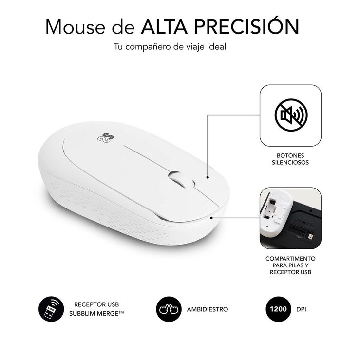 Clavier et souris sans fil Subblim SUBKBC-CSSW11 Blanc Espagnol Qwerty