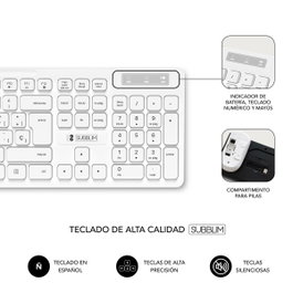 Subblim SUBKBC-CSSW11 Clavier et souris sans fil Blanc Espagnol Qwerty