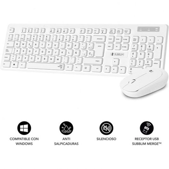 Clavier et souris sans fil Subblim SUBKBC-CSSW11 Blanc Espagnol Qwerty