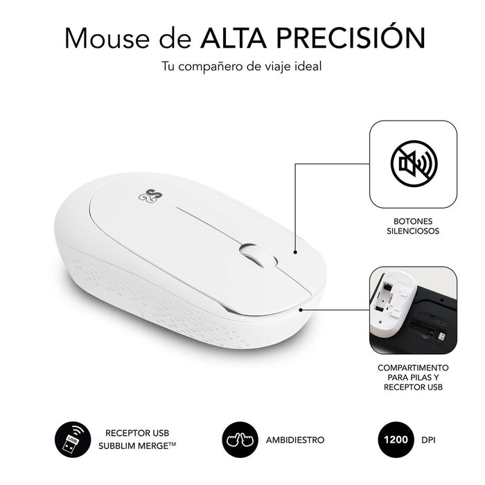 Clavier et souris sans fil Subblim SUBKBC-CSSW11 Blanc Espagnol Qwerty