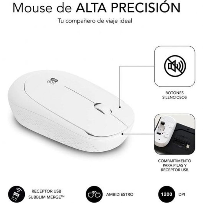 Clavier et souris sans fil Subblim SUBKBC-CSSW11 Blanc Espagnol Qwerty