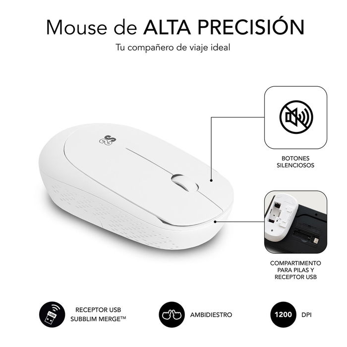 Clavier et souris sans fil Subblim SUBKBC-CSSW11 Blanc Espagnol Qwerty