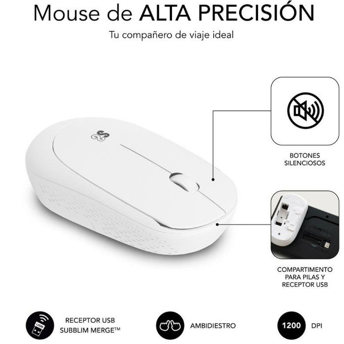 Clavier et souris sans fil Subblim SUBKBC-CSSW11 Blanc Espagnol Qwerty