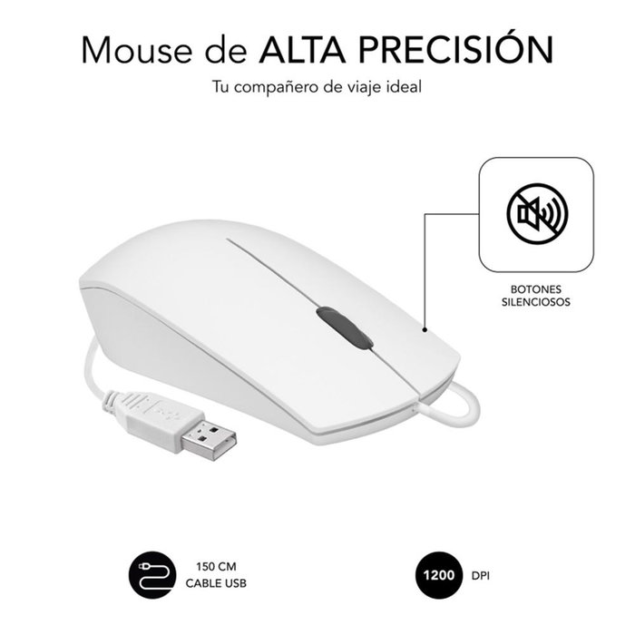 Subblim Submo B2Bs002 Souris Filaire USB Óptico 1200 DPI Silent Click Blanc