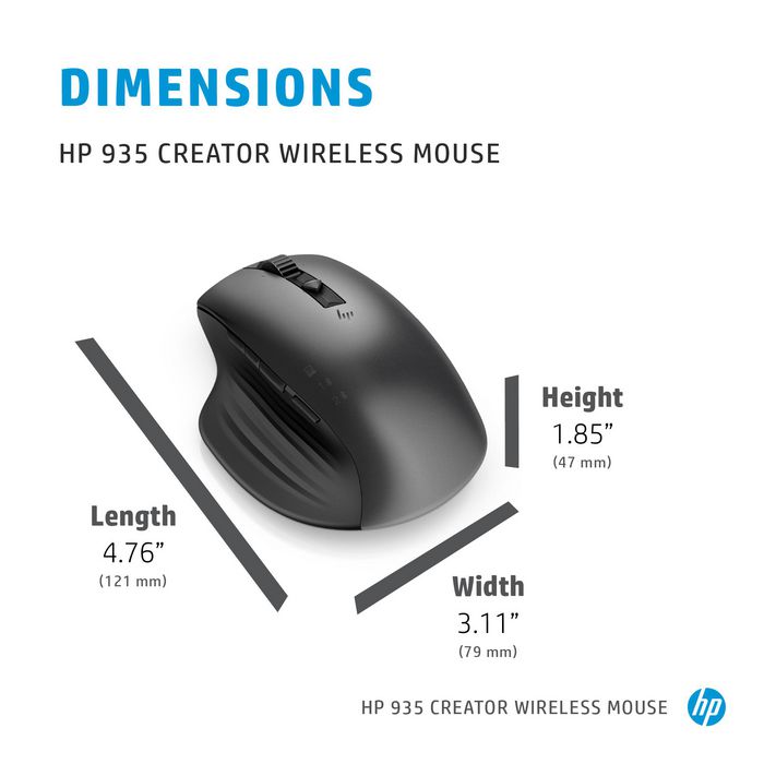 HP Souris sans fil HP 935 Creator - 7 boutons programmables, Bluetooth et nano dongle, ergonomique, capteur Track-on-Glass, recharge USB-C, pour ordinateur