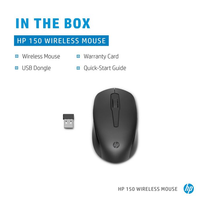 HP Souris sans fil HP 150 - Souris ergonomique ambidextre avec molette de défilement précise pour un confort et une productivité optimale