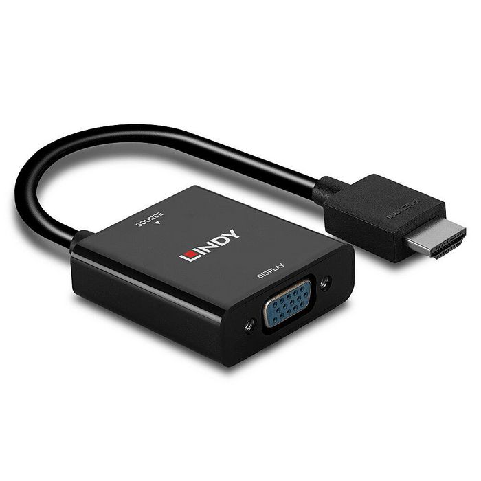 Lindy Convertisseur HDMI vers VGA - Adaptateur pour PC, Ordinateur Portable, Ultrabook vers Écran ou Projecteur VGA, Support jusqu'à 1080p / 1920x1200