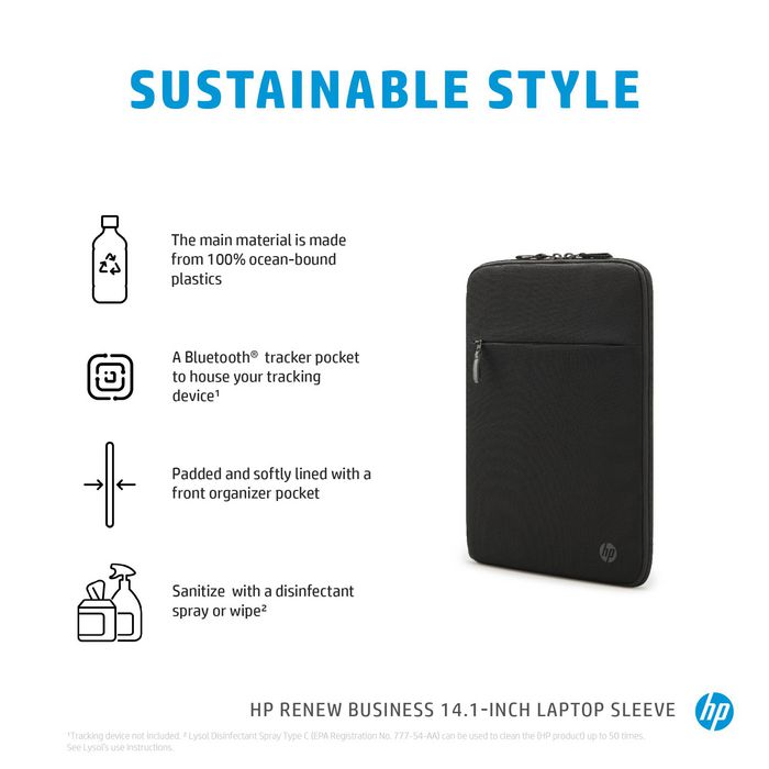 HP Housse sacoche pour ordinateur portable 14,1 pouces Renew Business - Protection durable, anti RFID, avec poche pour traceur Bluetooth et compartiments organisés
