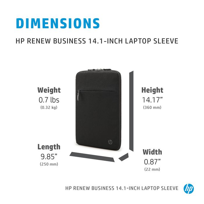 HP Housse sacoche pour ordinateur portable 14,1 pouces Renew Business - Protection durable, anti RFID, avec poche pour traceur Bluetooth et compartiments organisés