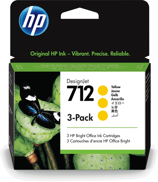 HP Cartouche d'encre 712 / 3ED79A Jaune - Pack de 3 HP Cartouche d'encre 712 / 3ED79A Jaune - Pack de 3