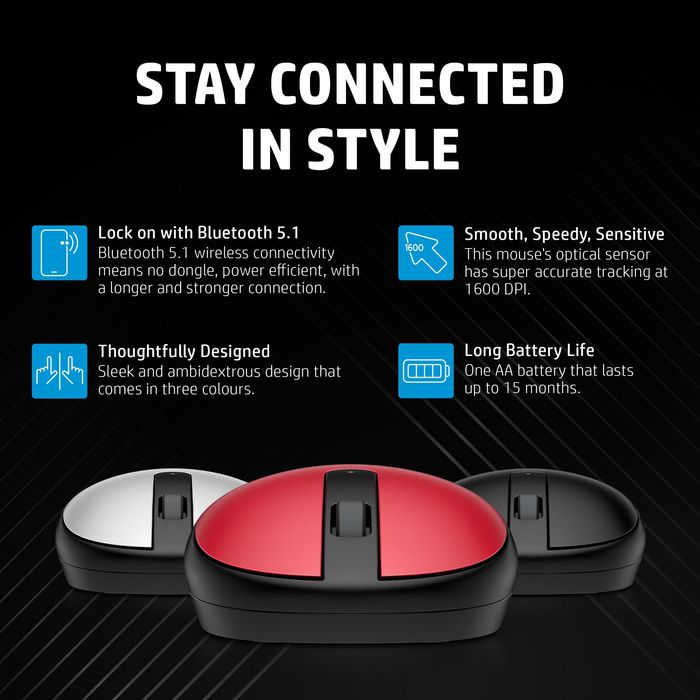 HP Souris Bluetooth 240 Empire Red - Sans Fil, Capteur Optique 1600 PPP, Design Ambidextre (Rouge)