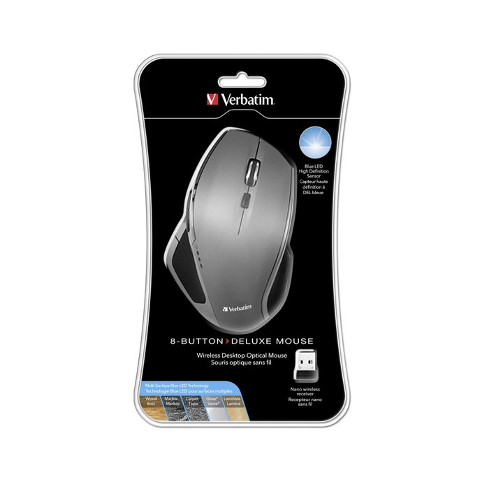 Verbatim Souris Deluxe sans fil 8 boutons Blue LED Gris/Noir Verbatim Souris Deluxe sans fil 8 boutons Blue LED Gris/Noir