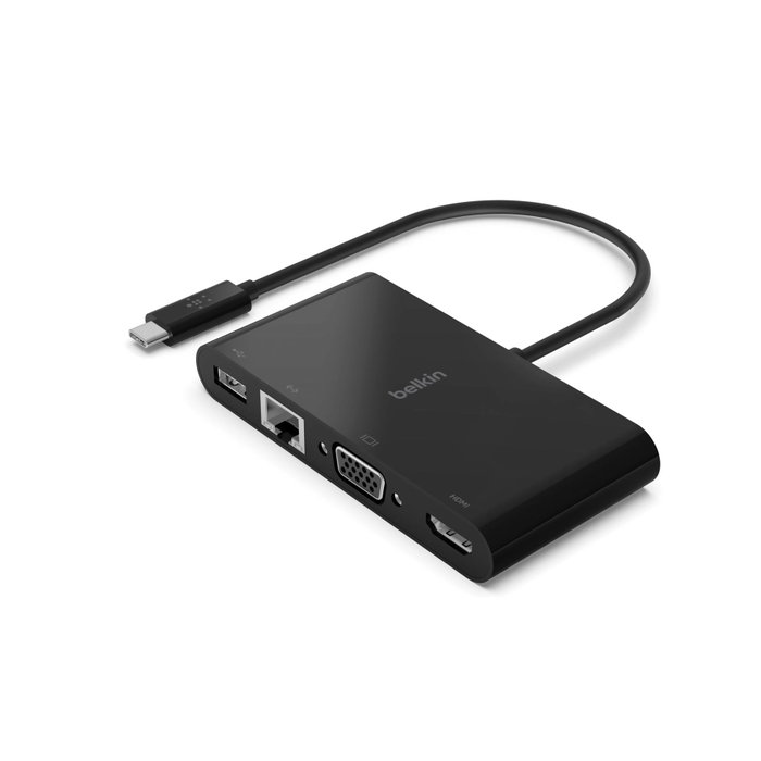 Belkin Adaptateur USB-C vers Gigabit-Ethernet, HDMI, VGA et USB-A - Noir