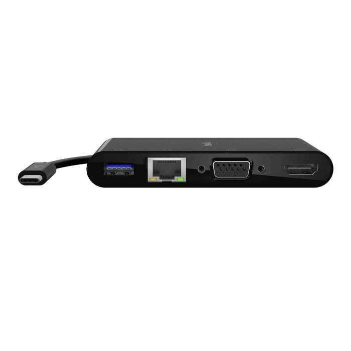 Belkin Adaptateur USB-C vers Gigabit-Ethernet, HDMI, VGA et USB-A - Noir