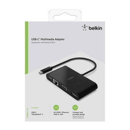 Belkin Adaptateur USB-C vers Ethernet Gigabit, HDMI, VGA et USB-A, noir